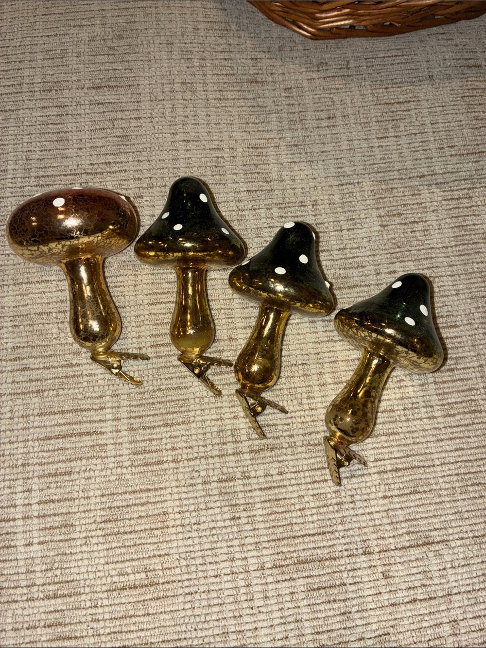 Glass Mushroom clip Ornaments - Set of 4